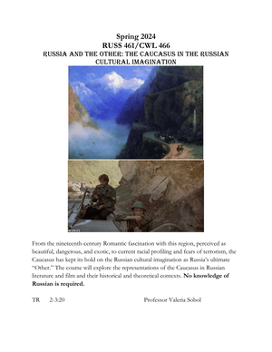 Flier for Russia and the Other Course, image and course desc. 
